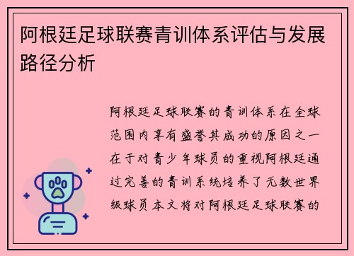 阿根廷足球联赛青训体系评估与发展路径分析